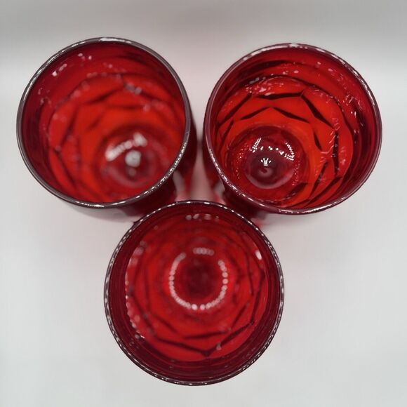 L.E. Smith Vintage Glass Ruby Red Amberina Base Set 3 Goblets Wine Cups Glasses - Picture 2 of 5